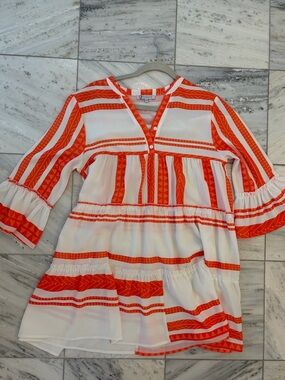 White and Orange Striped Boho Tunic